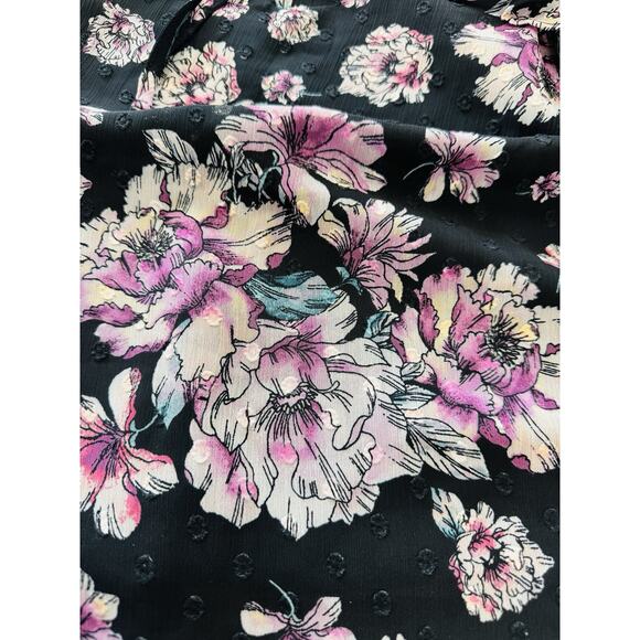 Torrid Black Pink Floral Chiffon Sz 18/20 Cold Shoulder Short Sleeve Top - Picture 7 of 9
